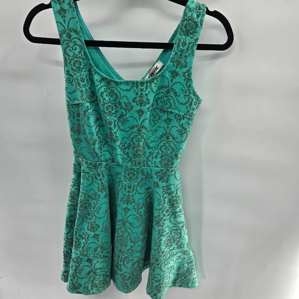 Vintage Mystic Teal Brown Velvet Burnout Fit Flare Y2k Mini Dress Small